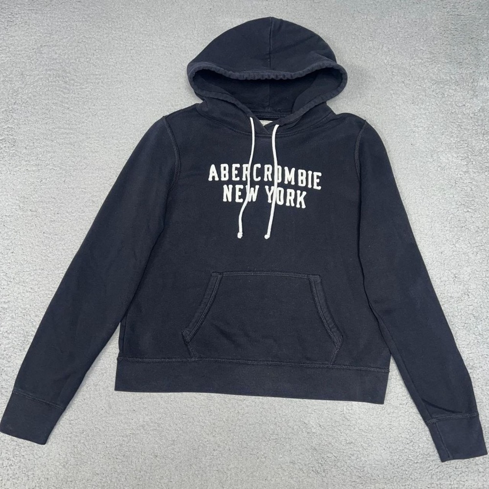 VTG Abercrombie & Fitch New York Hoodie Men's Sz L Black Embroider Logo Pullover